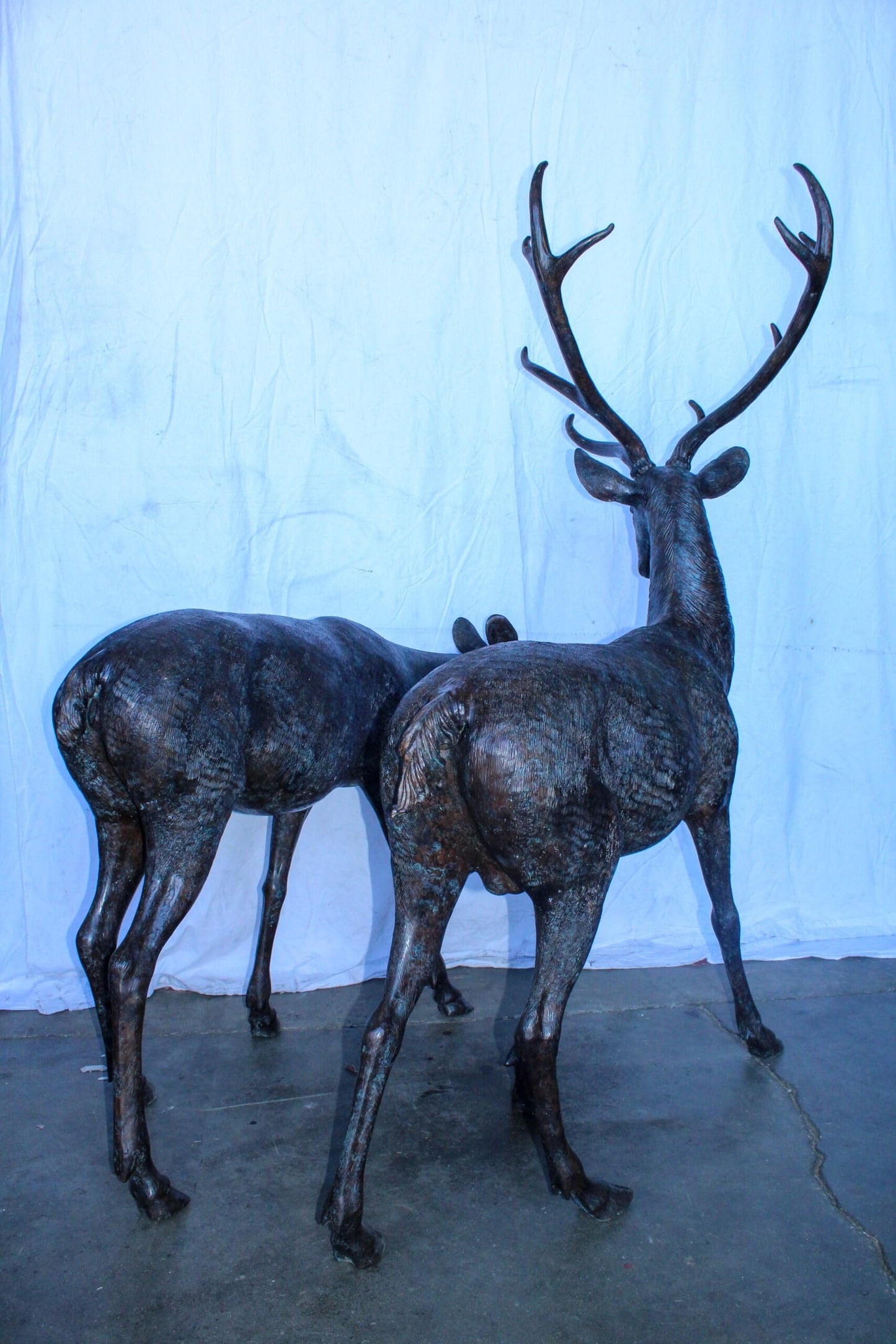 Life Size Bronze Statues of a Pair of Deer, Wildlife Display 58" x 18" x 58"H