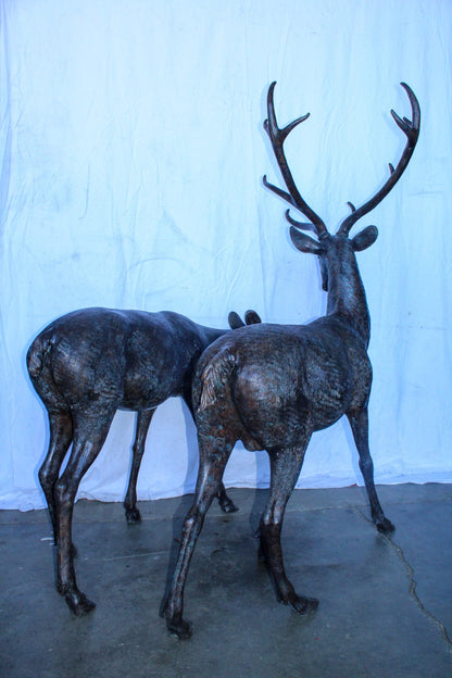 Life Size Bronze Statues of a Pair of Deer, Wildlife Display 58" x 18" x 58"H