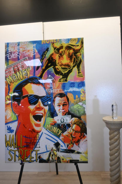 Wall Street Wolf Pop Art Money Resin Canvas 40"x60"