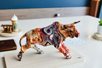 Charging Bull, Modern Pop Art Style Resin Statue 12" x 4" x 8"H