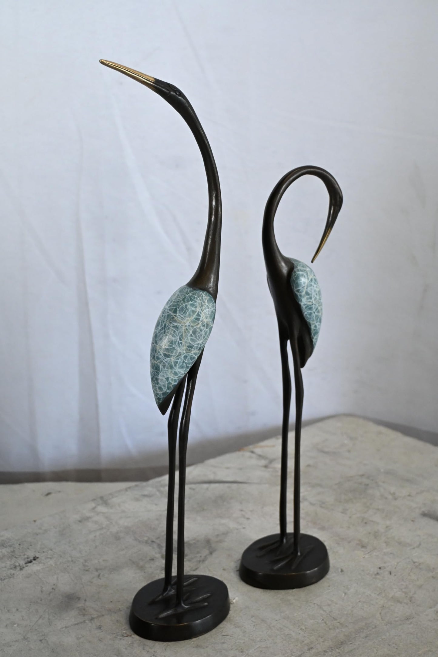 Bronze Crane Pair Statue Set Birds Sculpture Figurines 7"x4"x20"H