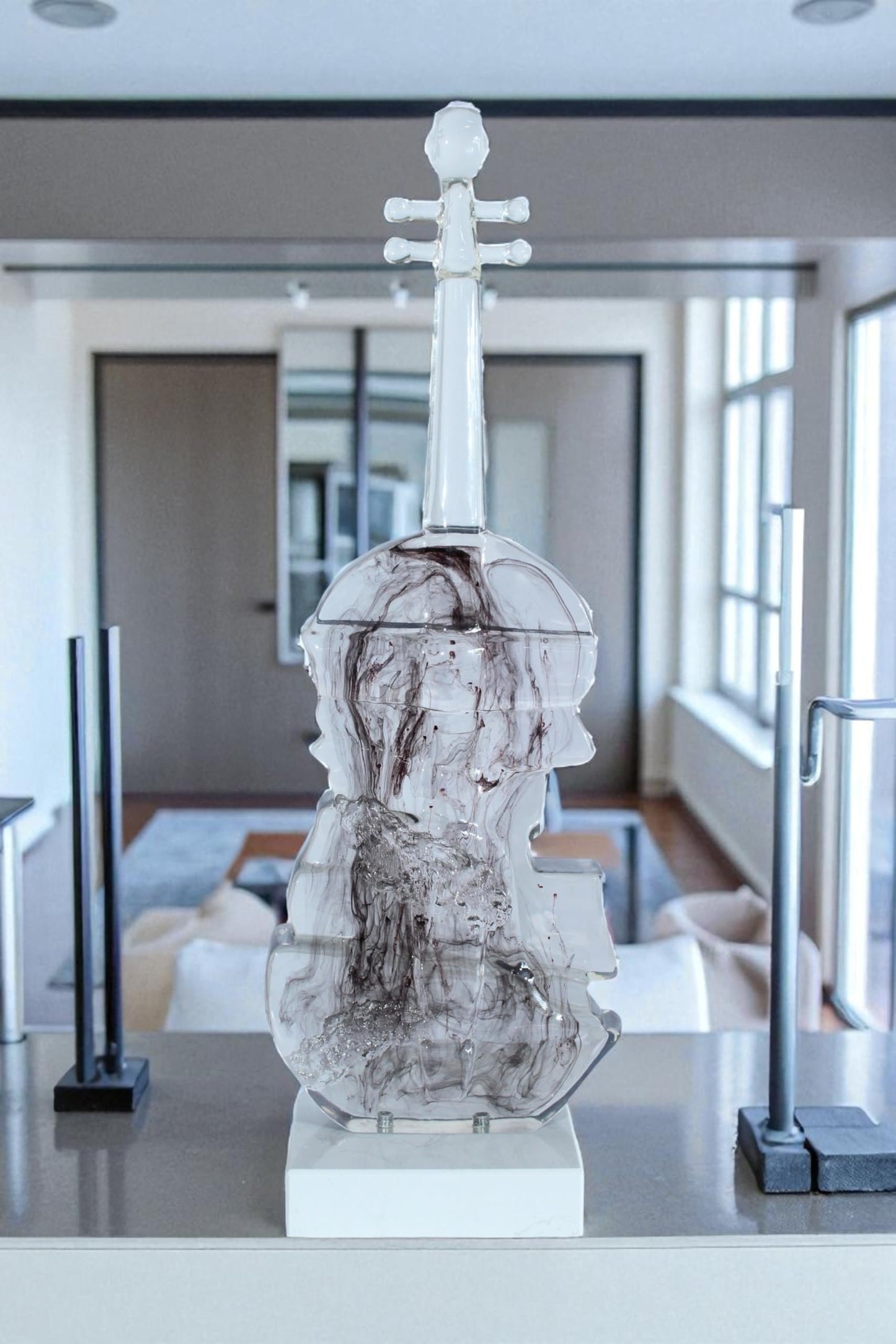 NIFAO Resin Violin Statue Clear Abstract Musical Instrument Art Decor 10" x 6" x 29"H