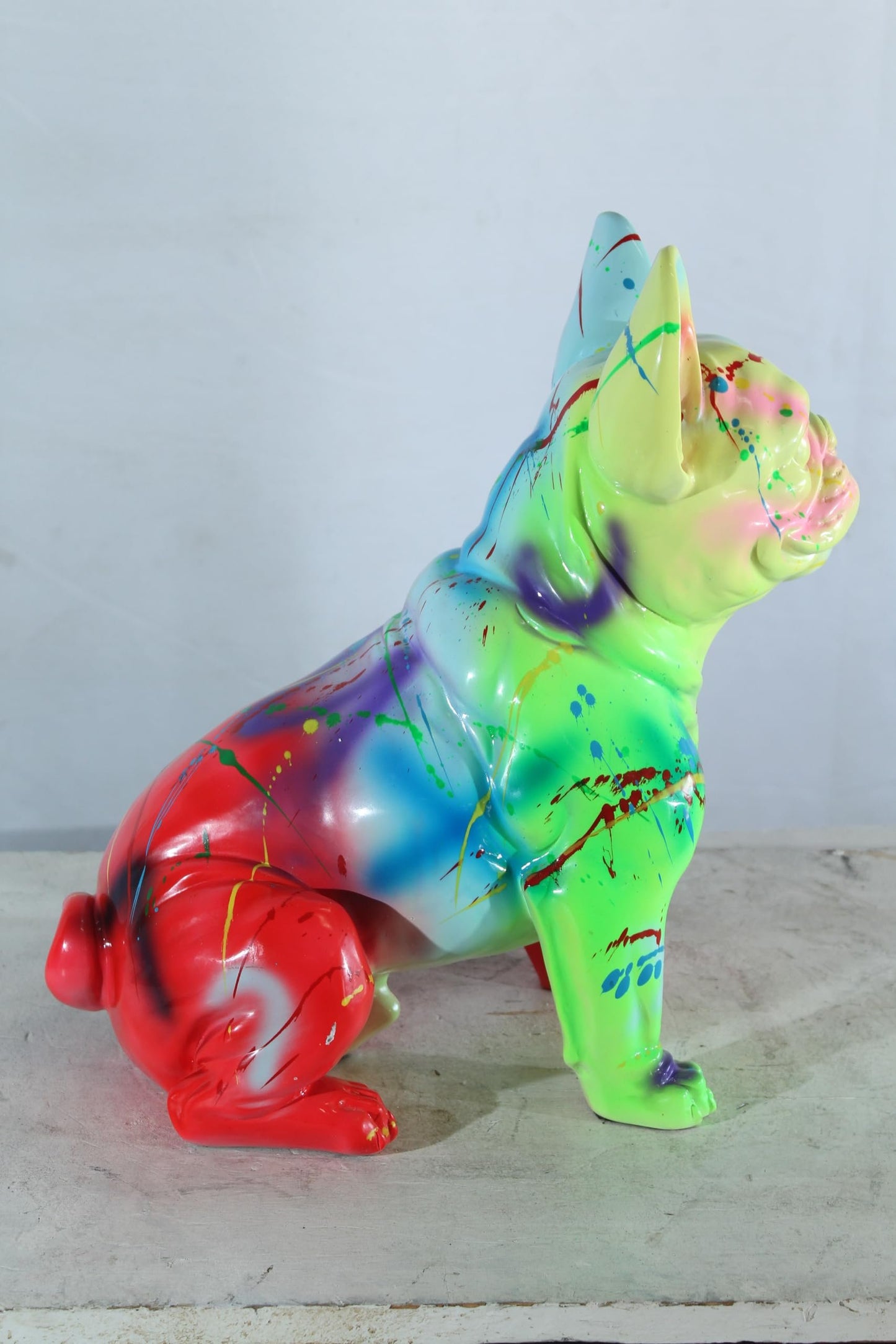 NIFAO Resin French Bulldog Statue Rainbow Paint Splatter 16"x9"x16"H
