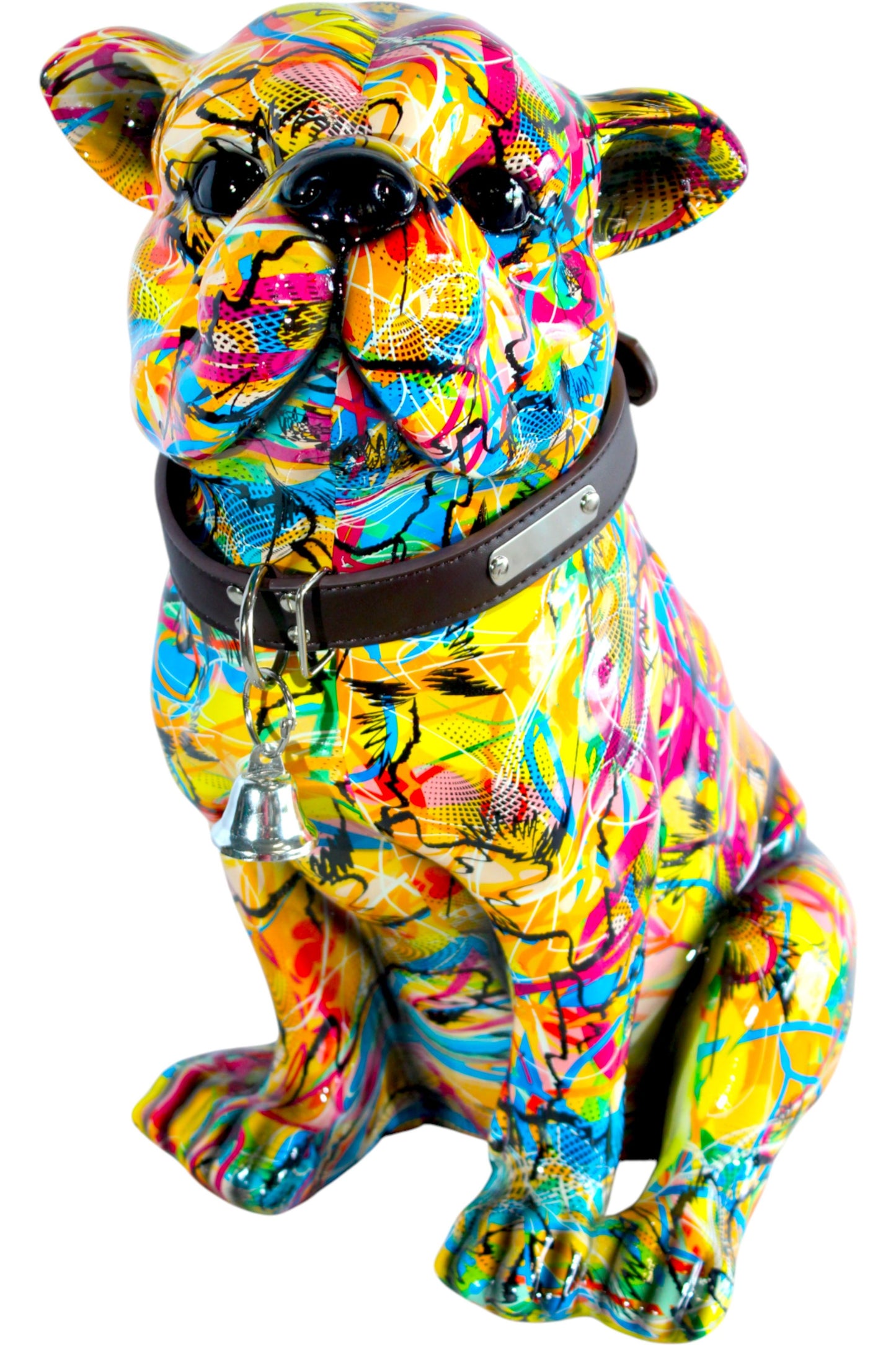 Vibrant Bulldog Resin Statue Pop Art Style Dog Decor Sculpture 18" x 11" x 19"H