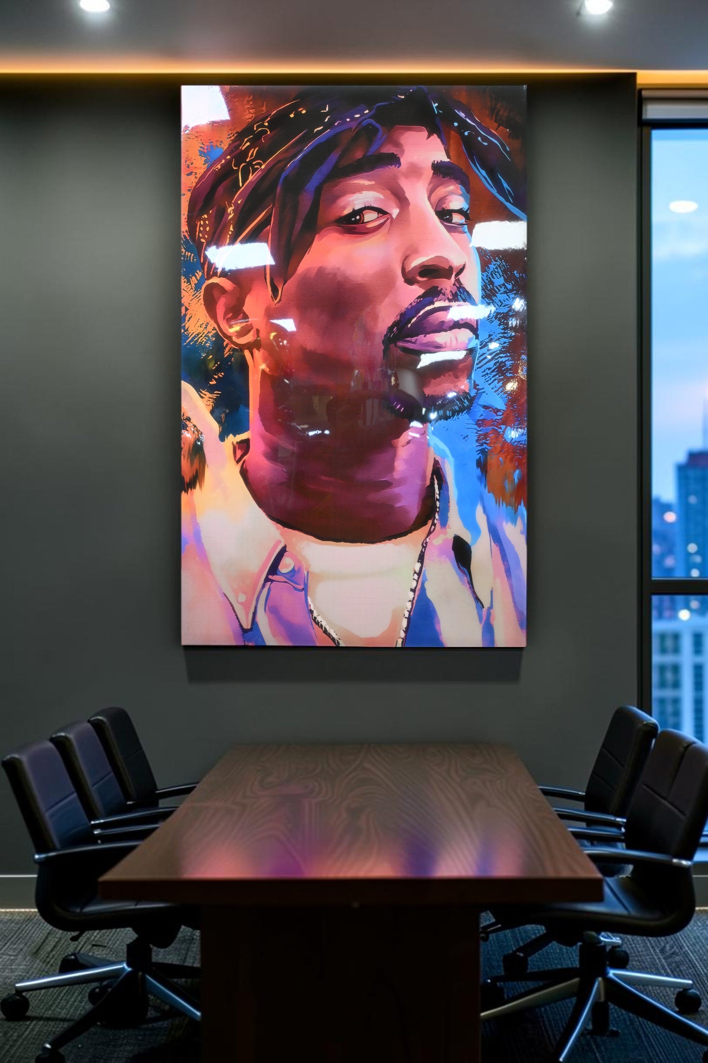 Tupac Shakur Colorful Portrait Resin Covered Canvas 40"x64"