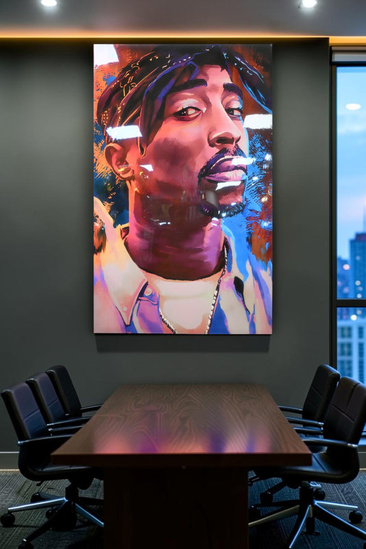 Tupac Shakur Colorful Portrait Resin Covered Canvas 40"x64"