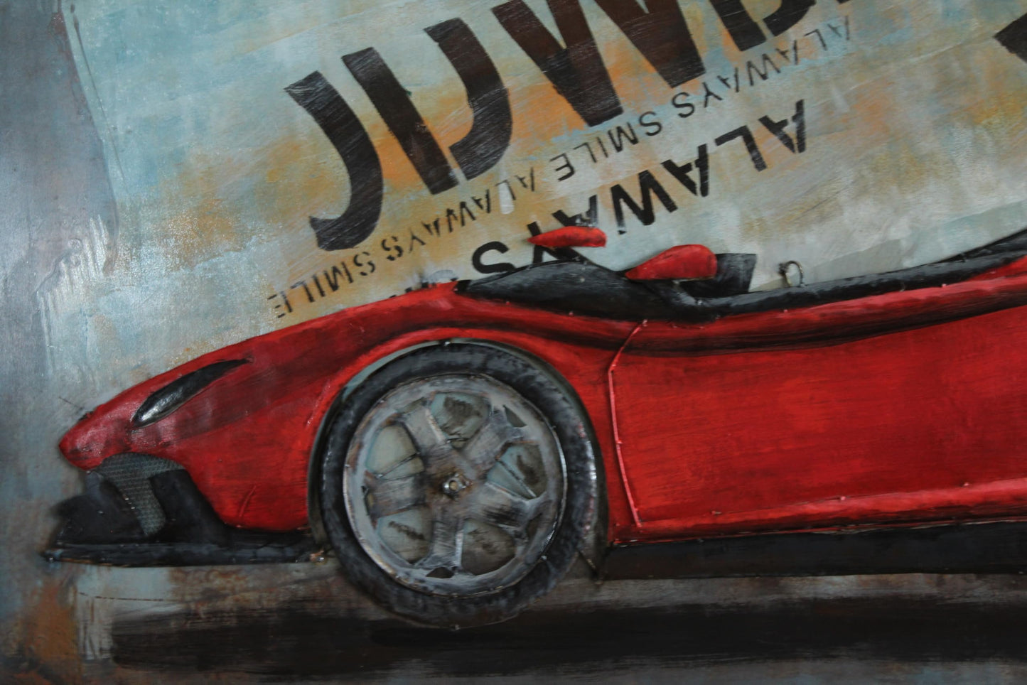 NIFAO Lamborghini Inspired Red Convertible Metal Wall Art 3D Design 79" x 2" x 40"H