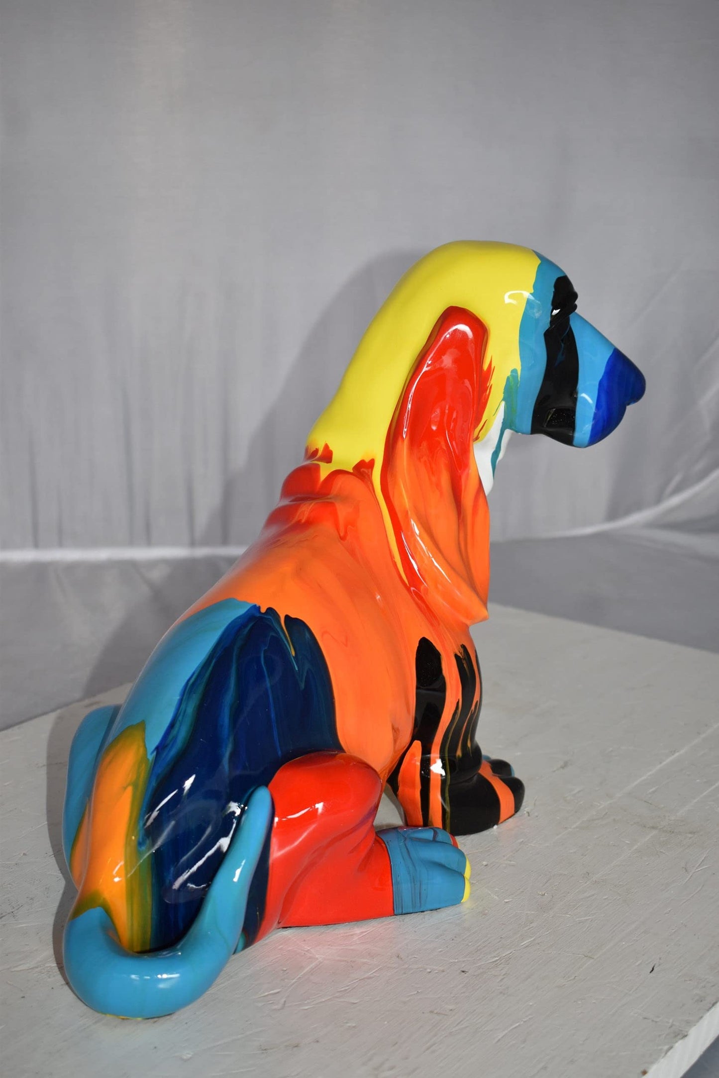 Modern Paint Drops Basset Hound Dog Statue Made of Resin Size: 16" x 8" x 13"H