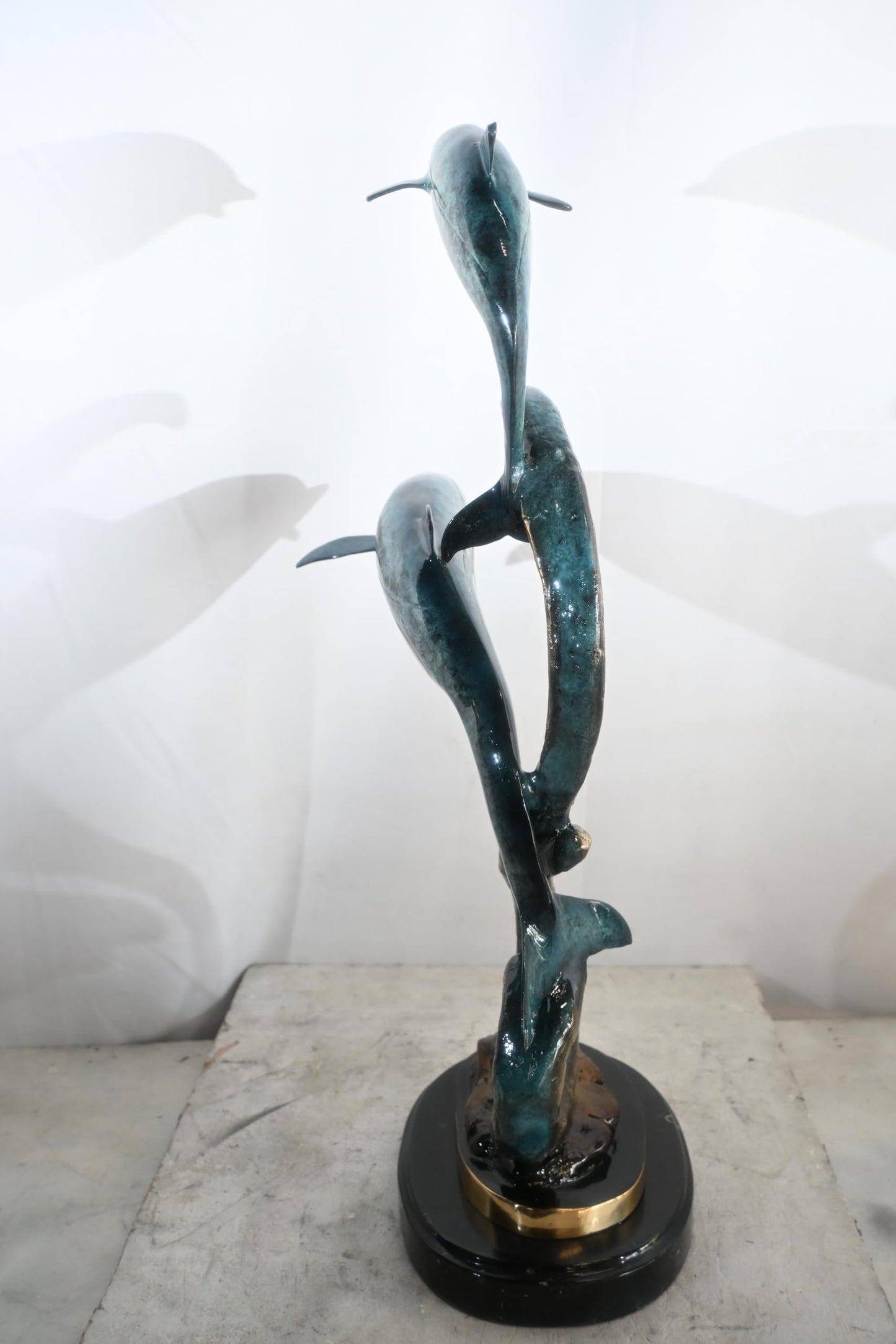 Two Dolphins Bronze Sculpture Spiral Formation 16"x11"x30"H