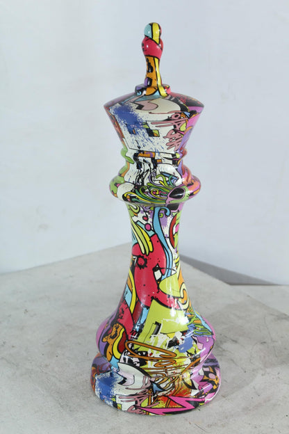 NIFAO Giant King Chess Piece Graffiti Art Sculpture Pop Art Resin Decor 6"x6"x19"H