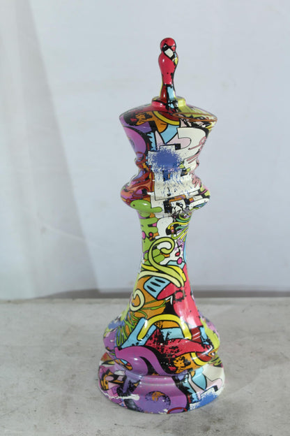 NIFAO Giant King Chess Piece Graffiti Art Sculpture Pop Art Resin Decor 6"x6"x19"H