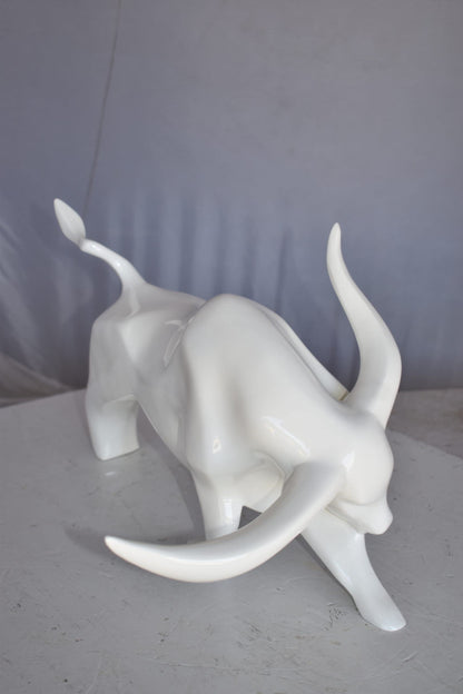 Modern Art of a White Bull Made of Resin Statue Size: 17" x 14" x 10"H