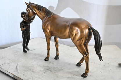 Horse with Girl Bronze Statue Equestrian Sculpture Kissing 22"x5"x14"H