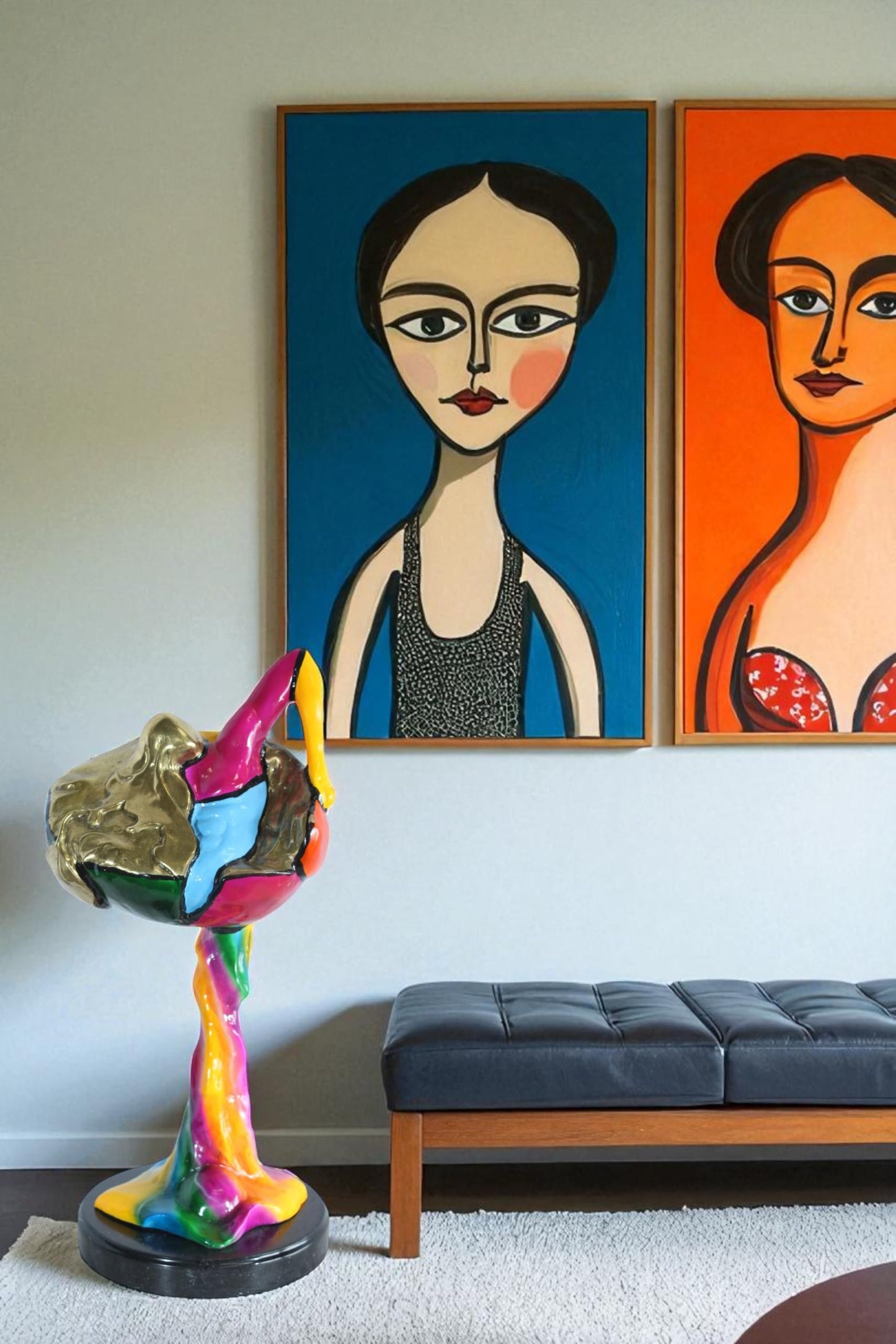 NIFAO Picasso Style Bronze Abstract Statue Colorful Modern Decor 12" x 10" x 23"H