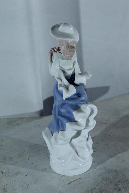NIFAO Porcelain Lady Figurine with hat and Flower Vintage Style 5"x4"x12"H