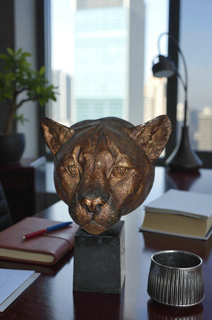 Nifao Majestic Lions on Marble Base Bronze Statue – Lost Wax Cast, Patina Finish - Timeless Symbol of Strength and Prestige for Indoor or Outdoor Display 10" L x 7" W x 14" H.