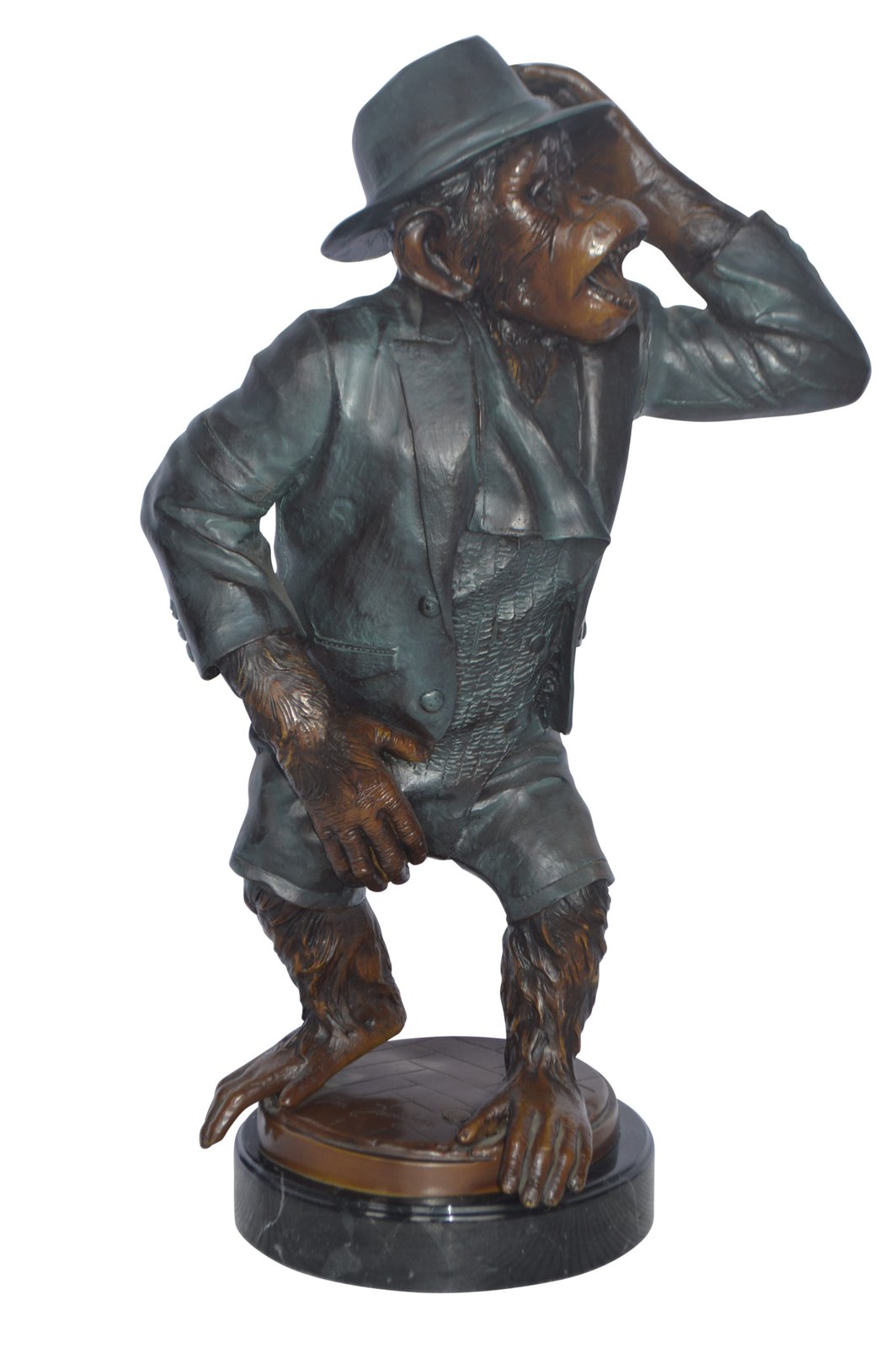 Monkey in Suit bronze statue - Size: 16"L x 10"W x 27"H.