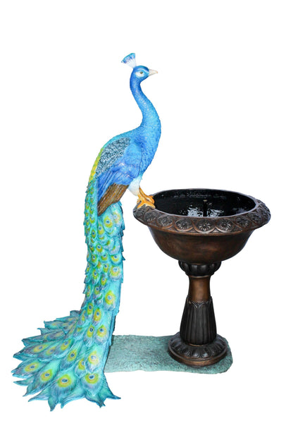 Bronze Peacock Fountain Sculpture with Decorative Bowl