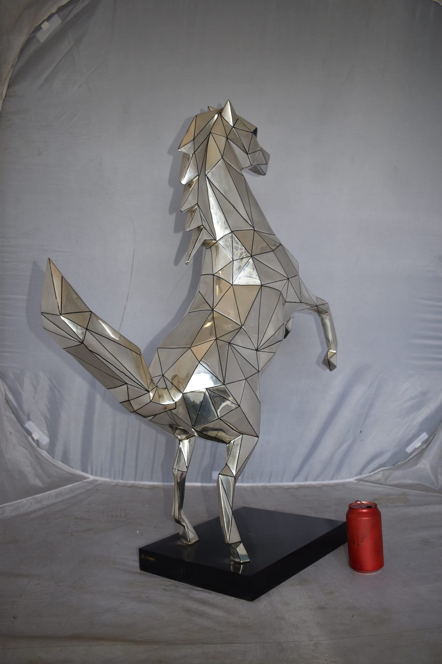 Modern Textiled Ferrari Horse Silver Finish Bronze Statue Size: 30" x 11" x 38"H