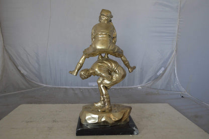 Leapfrog bronze statue silver finish  - Size: 12"L x 7"W x 19"H.