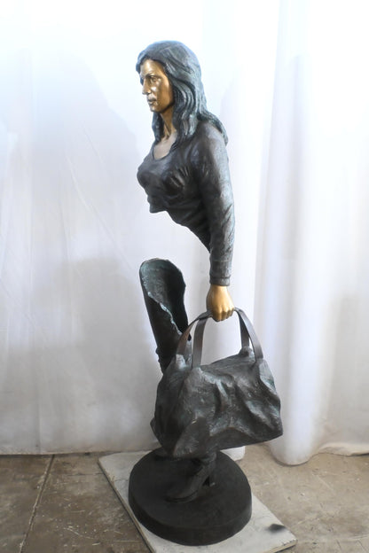 Bronze Saleswoman Statue with Handbag Abstract Figurine 24"x20"x70"H