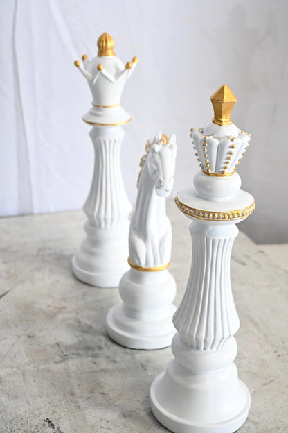 Decorative Chess Pieces Set White Gold Resin Figurines 4"x13"x14"H