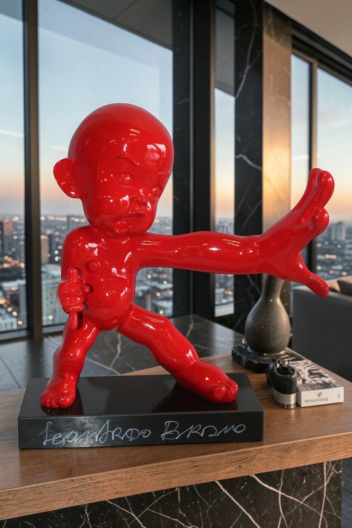 Karate Kid With Barrel Distortion Red Resin Statue 19" x 8" x 19"H