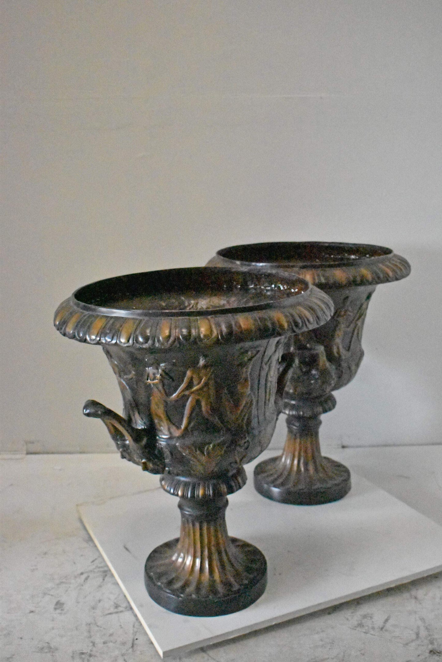 Pair of Beautiful Urns Bronze Statues - Size: 24"L x 24"W x 29"H.