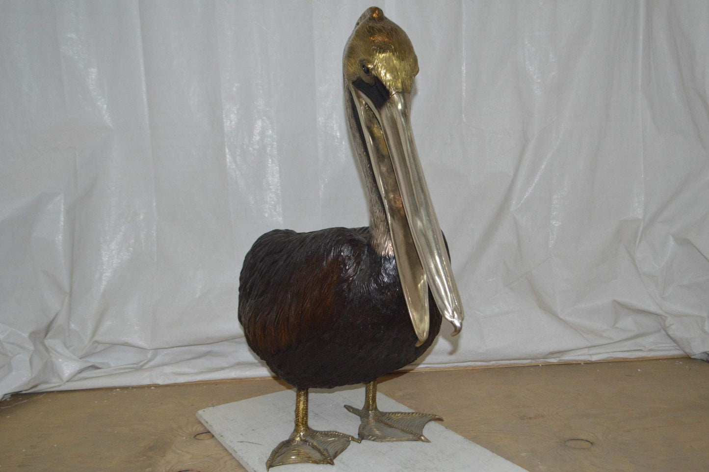 Upright Pelican Bronze Statue Fountain - Size: 46"L x 20"W x 44"H.