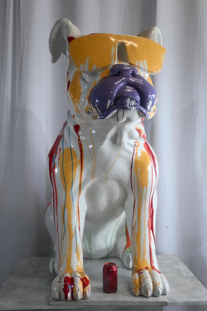 Giant Resin Bulldog Statue with Colorful Paint Drip Art 29"x50"x50"H
