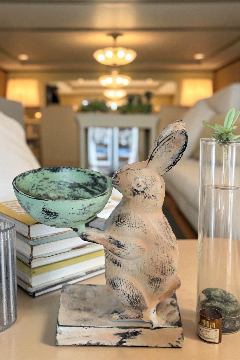Colorful Aluminum Bunny Statue, Adorable Decor Accent 8" x 5" x 10"H