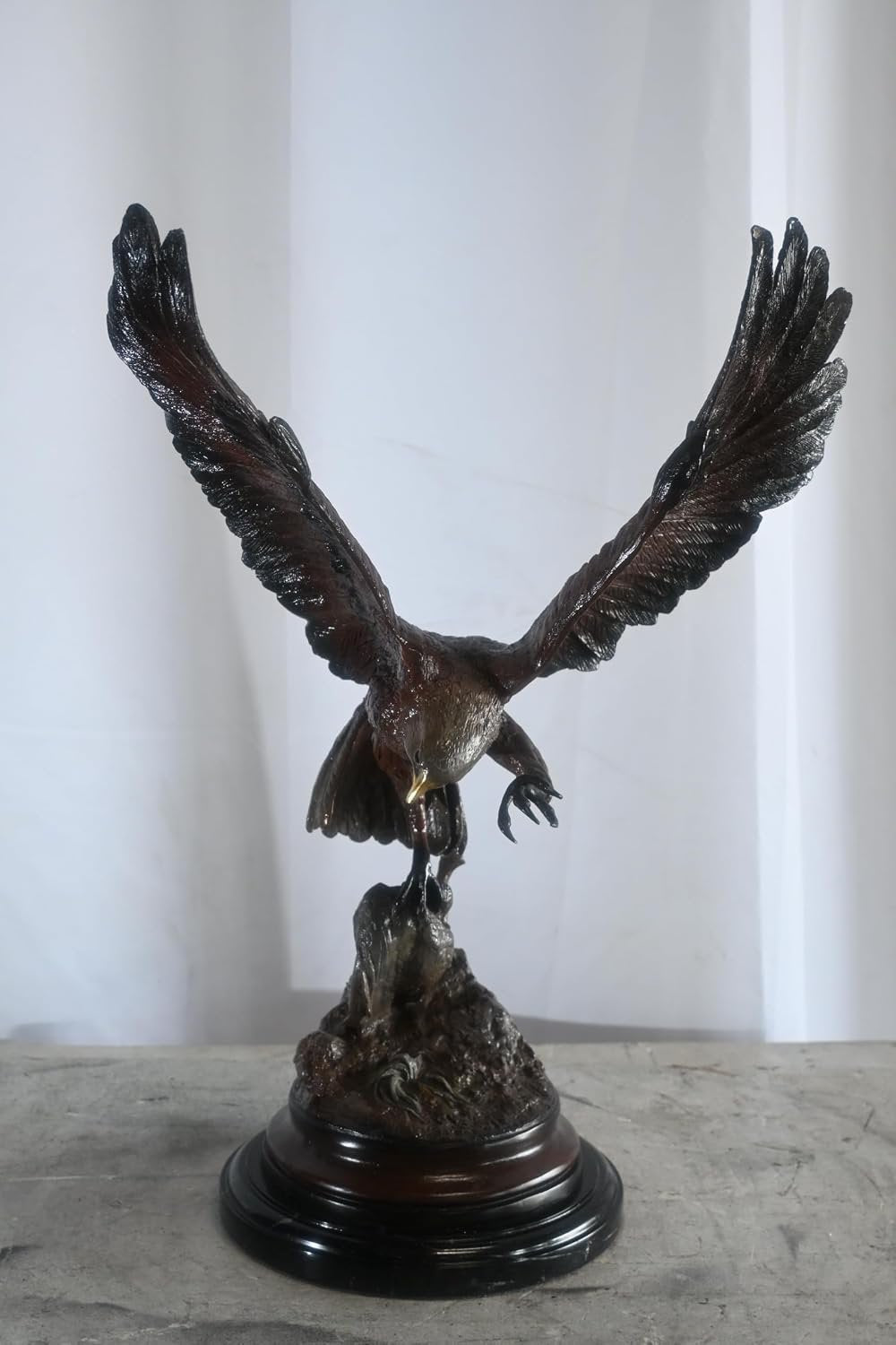 Bronze Eagle in Flight Sculpture Lost Wax Cast Marble Base 17"x11"x24"H