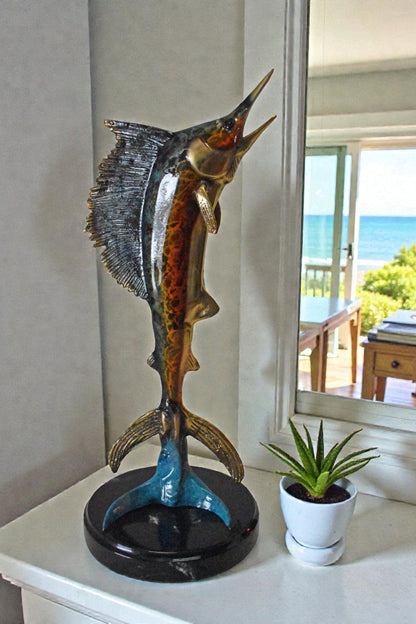Single Sailfish Bronze Statue -  Size: 6"L x 6"W x 15"H.