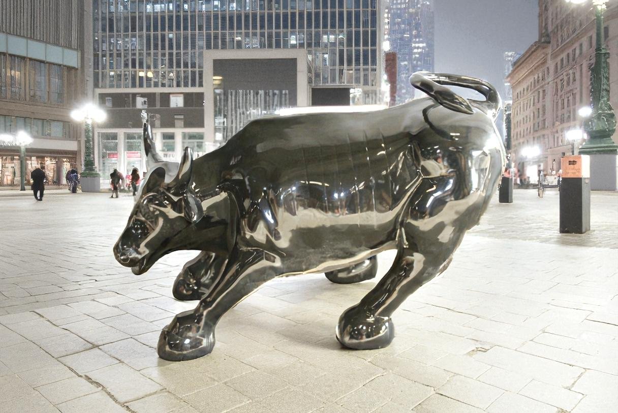 Iconic Giant Fiberglass Black Color Wall Street Bull 57" x 28" x 33"H