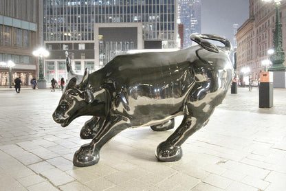 Iconic Giant Fiberglass Black Color Wall Street Bull 57" x 28" x 33"H