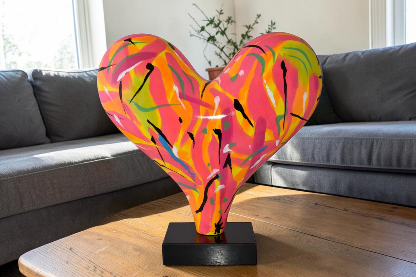 Eclectic Multicolor Heart 3D Statue on Black Base Size: 24" x 12" x 25"H