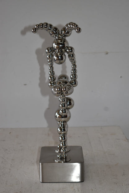 Modern Art of Acrobat Couple in Action Chrome Balls Statue Size: 6" x 8" x 18"H