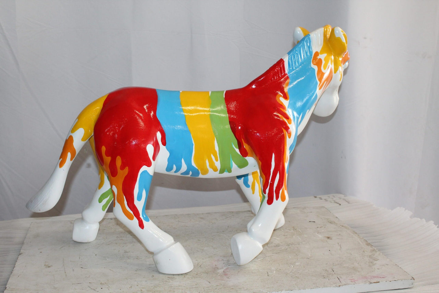 A Burst of Color Dripping Paint Fiberglass Donkey Statue 33" x 11" x 21"H