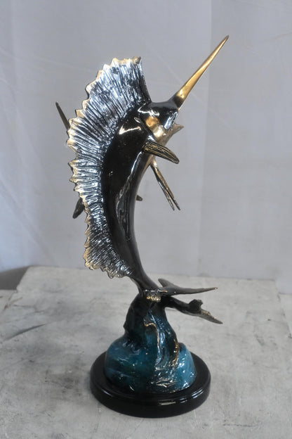 Bronze Sailfish Sculpture Pair Ocean Fish Statue 15"x12"x19"H