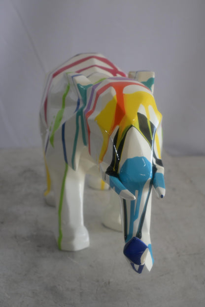Geometric Resin Elephant Statue with Multicolor Drip Art 22"x8"x12"H