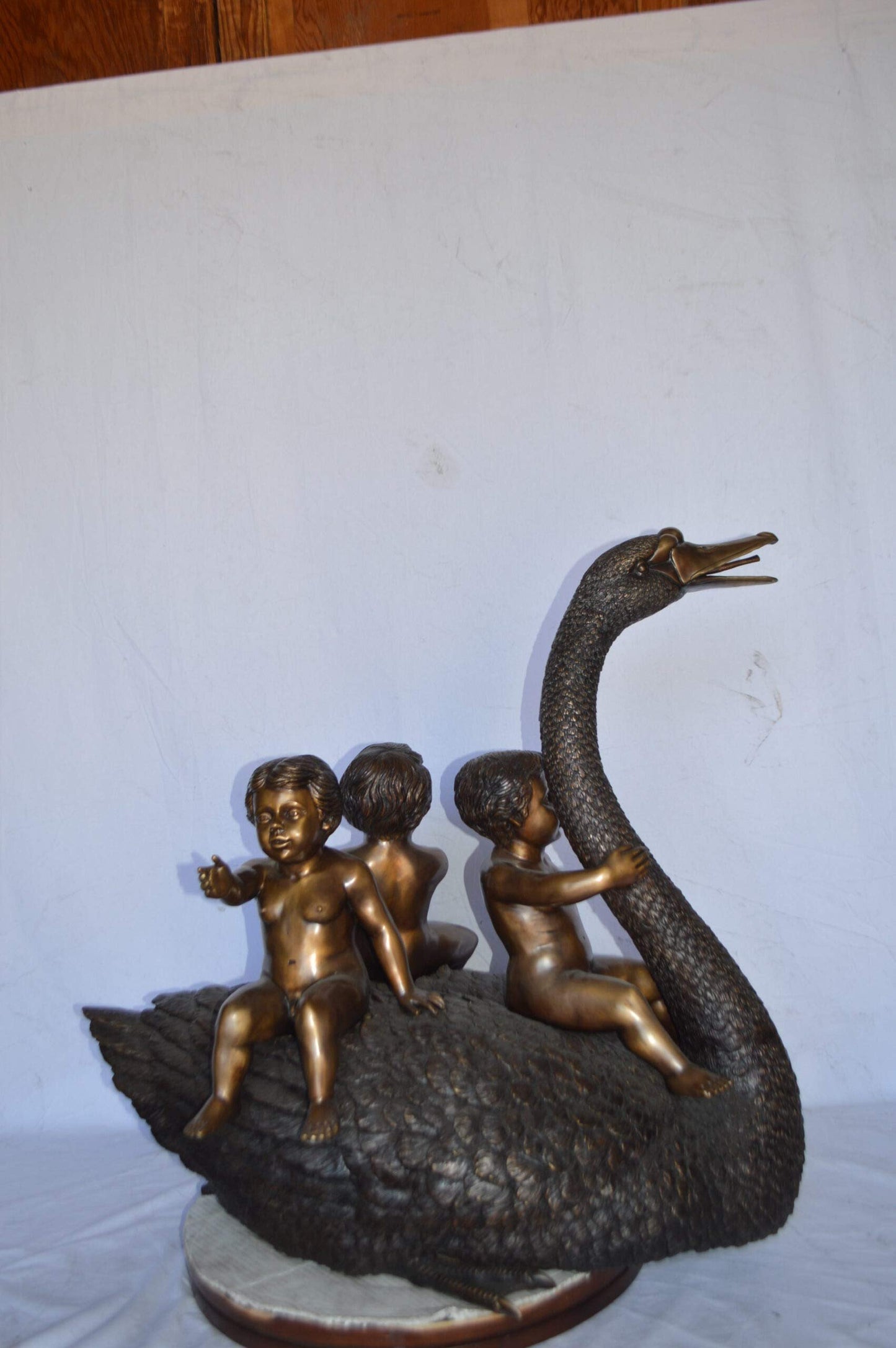 Swan Carrying Three Angels Bronze Fountain Art Nude - Size: 40"L x 23"W x 34"H.