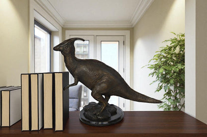 Parasaur Dinosaur Bronze Statue -  Size: 11"L x 23"W x 18"H.