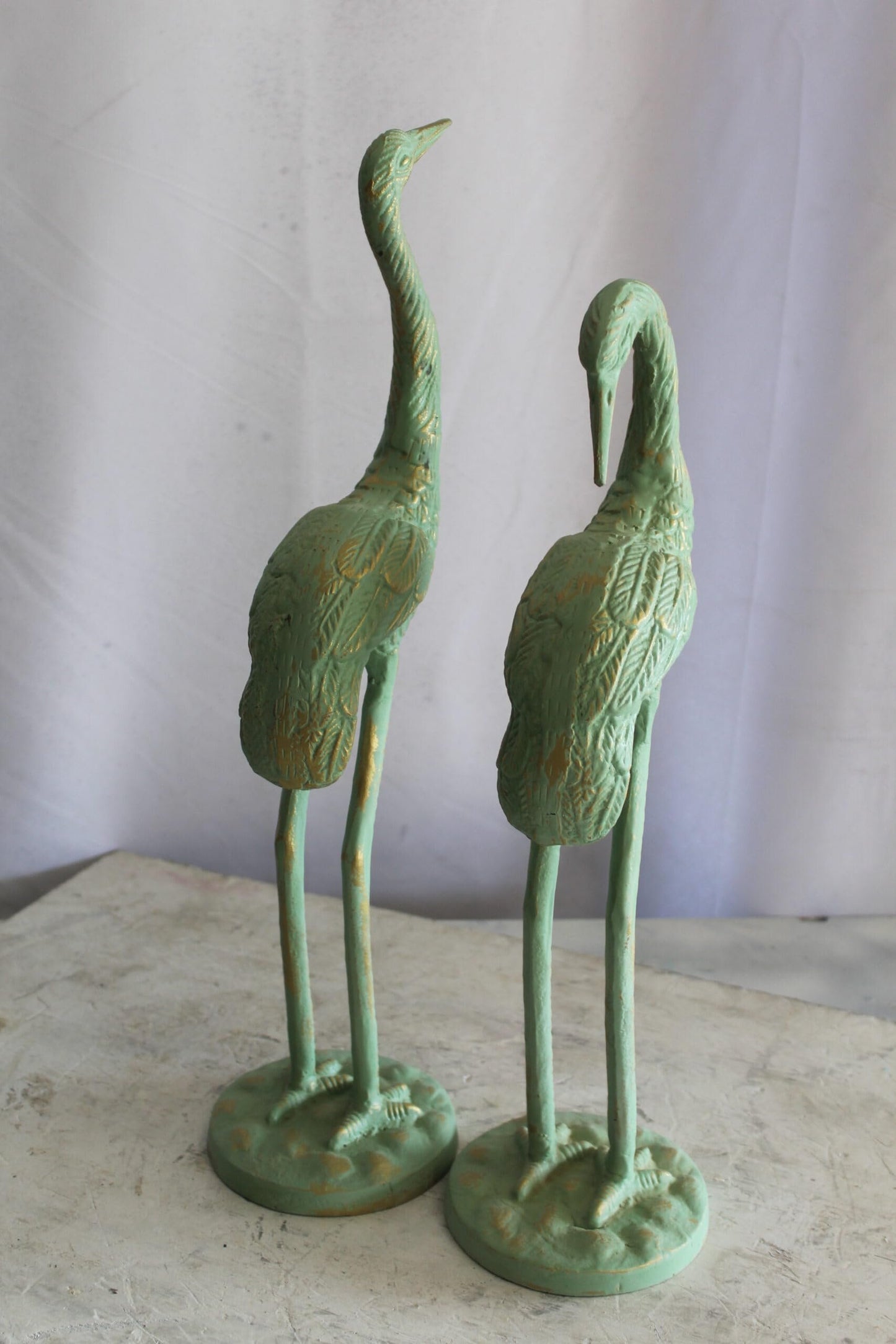 Pair of Aluminum Crane with Green Patina Finish 24" x 14" x 42"H
