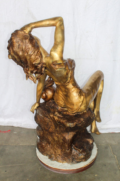 Bronze Outdoor Fountain of a Woman Relaxing on Rocks 49" x 39" x 50"H