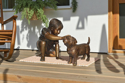 Boy and Dog Bronze Statue - Size: 30"L x 18"W x 18"H.