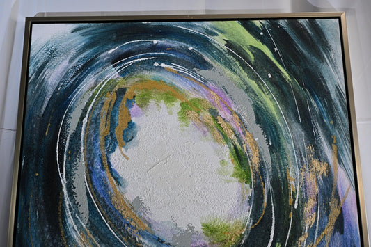Dynamic Abstract Canvas Painting Circular Swirl Framed Art 61"x41"