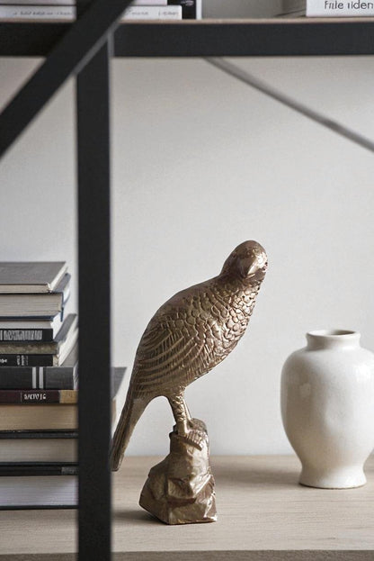 Aluminum Bird on Rock with Gold Finish, Elegant Decor 7" x 5" x 15"H