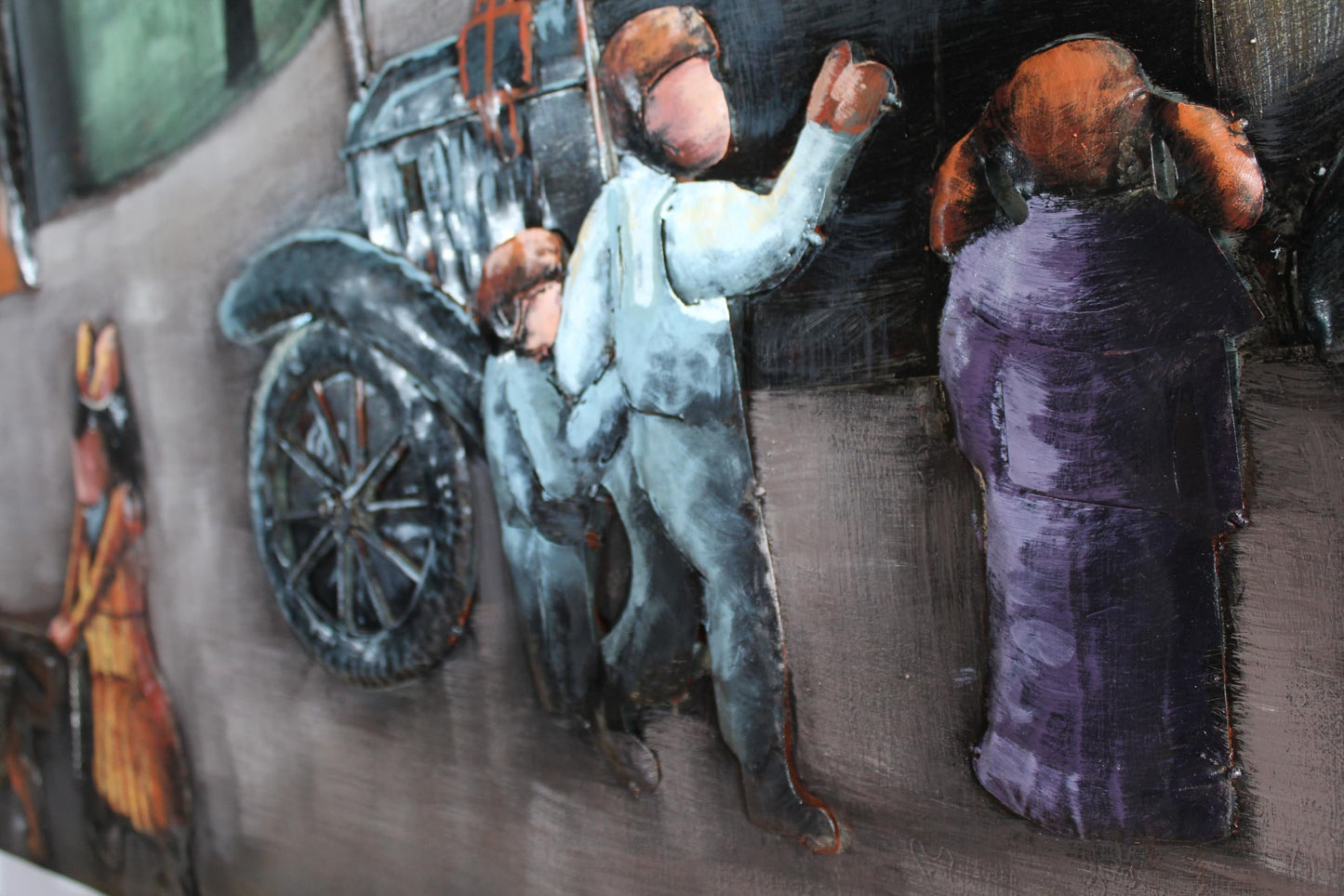 NIFAO Handmade Metal Wall Art Vintage Street Scene Raised Design 79" x 39" x 1"H