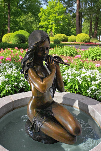 Beautiful Girl Holding a Shell Bronze Statue Fountain - Size: 17" x 15" x 26"H.