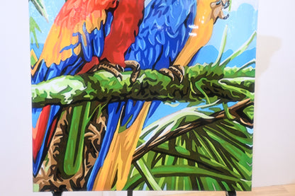 Colorful Macaw Parrots Tropical Resin Covered Canvas 32"x42"